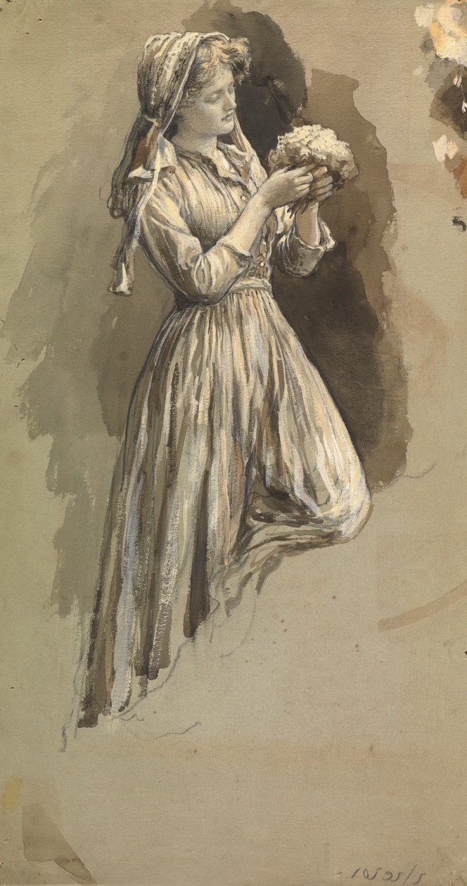 Pige med posy (pen og blæk og vask på papir) af Herbert Thomas Dicksee