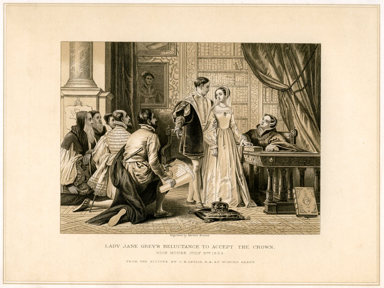 Lady Jane Grays modvilje mod at acceptere kronen, 1800-tallet af Herbert Bourne