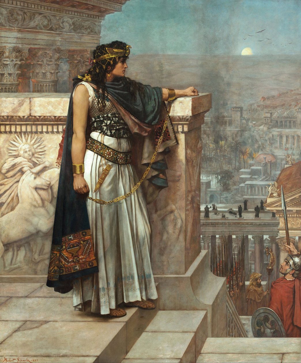 Romersk oldtid: ""Zenobies sidste kig på Palmyra"" Kejserinde af Palmyra Septimia Bathzabbai Zenobia taget til fange af den romerske kejser Aurelian skal forlade sit rige, 272"" Maleri af Herbert Gustave Schmalz (1856-1935) 1888 Kunstgalleri oh af Herbert Gustave Schmalz
