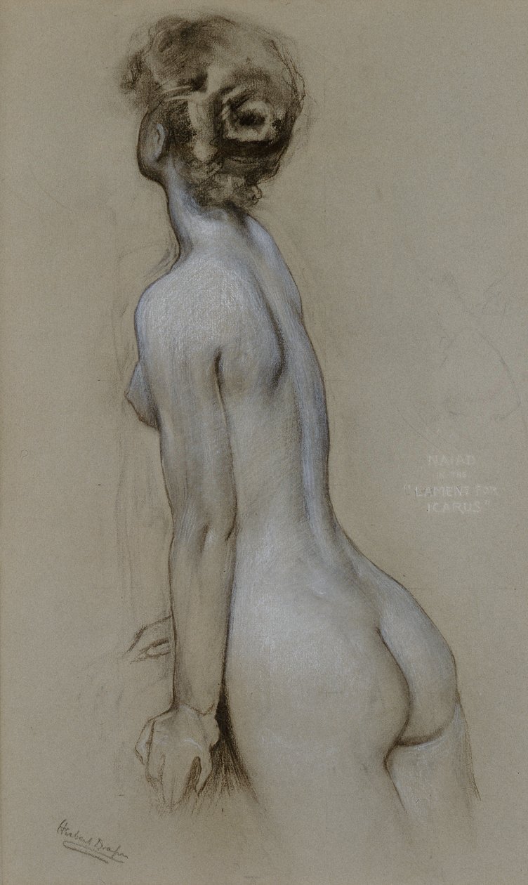 A Naiade in The Lament for Icarus (kul og kridt på papir) af Herbert James Draper