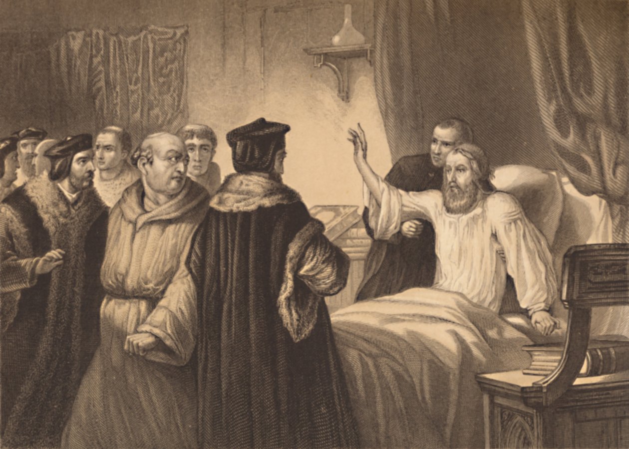Wycliffe på sin syge seng angrebet af brødrene, 1886 af Herbert Bourne