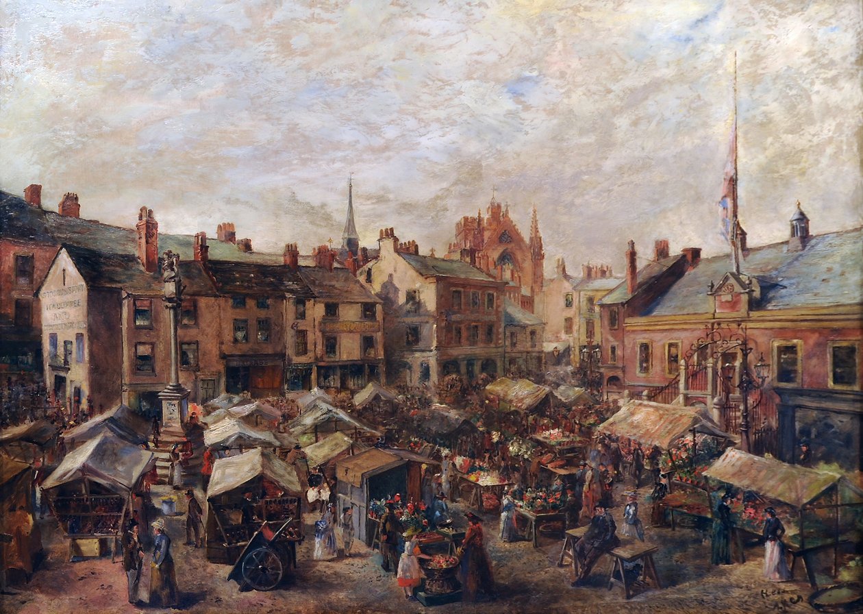 Carlisle Market Place foran det gamle rådhus, 1870-80 af Herbert Lees