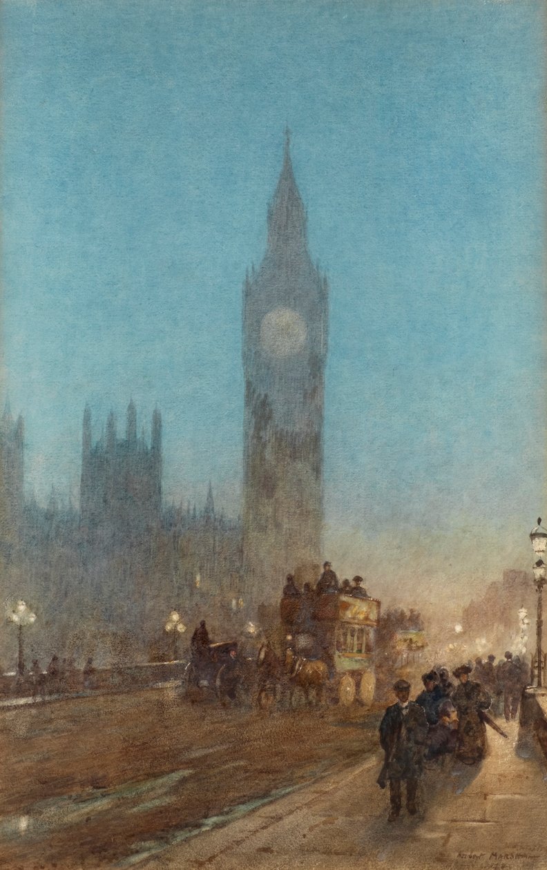 Tusmørke på Westminster Bridge (akvarel og bodycolour) af Herbert Menzies Marshall