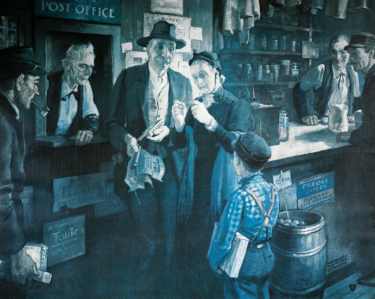 Brilleudbyderen i slutningen af 1800-tallet, der reklamerede for American Optical Company af Herbert Morton Stoops