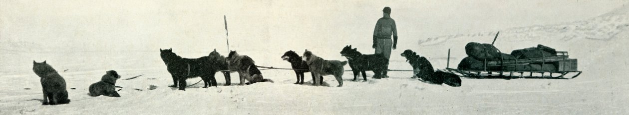 Hunde med butikker ved at forlade Hut Point, c1911, 1913 af Herbert Ponting