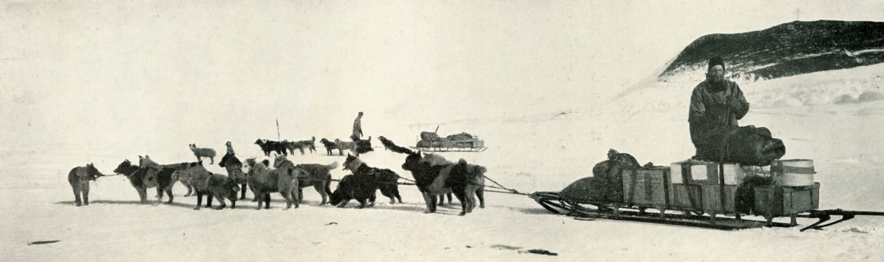 Meares og Demetri med deres hundehold forlader Hut Point, c1911, 1913 af Herbert Ponting