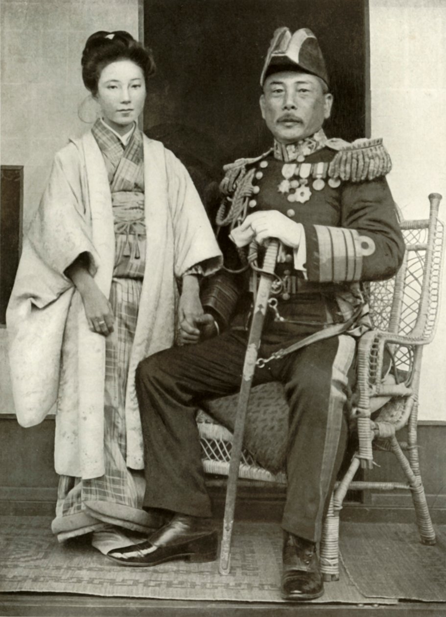Viceadmiral Kamimura og hans datter Hoshiko, 1910. af Herbert Ponting