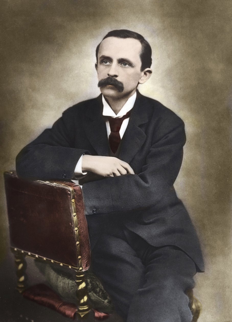Portræt af J.M.Barrie fotograferet af Barraud i 1893 - James Matthew Barrie (1860-1937), skotsk forfatter, skaberen af Peter Pan - farvet fotografi. af Herbert Rose Barraud