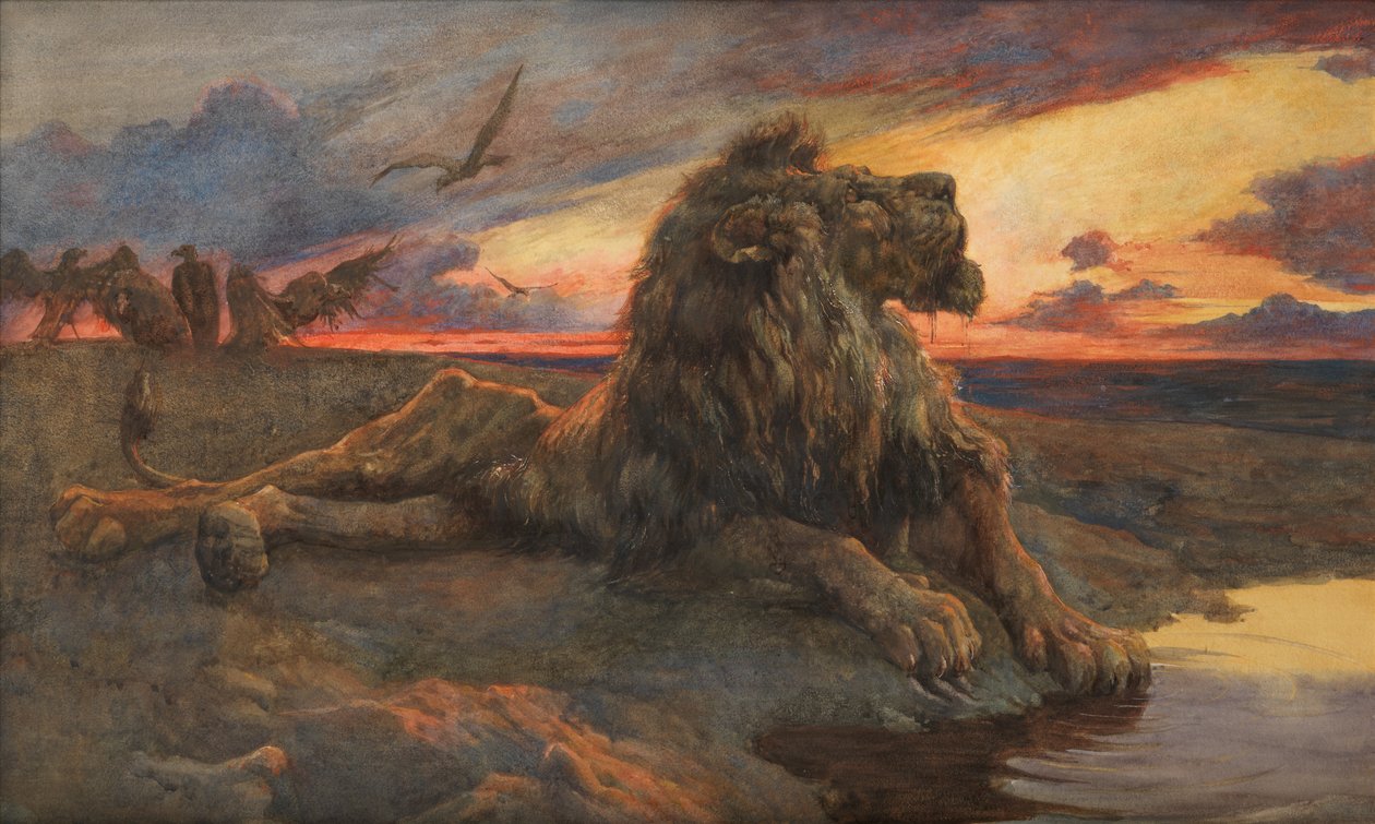 Studie til The Dying Lion (Akvarel) af Herbert Thomas Dicksee