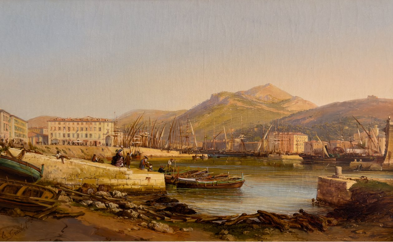 Havnen i Nice, omkring 1860 (olie på lærred) af Hercule Trachel