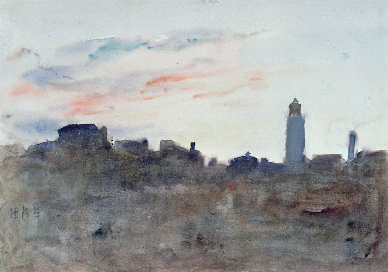 Efter solnedgang, udsigt fra kunstnerens vindue i Morpeth Terrace (akvarel) af Hercules Brabazon Brabazon