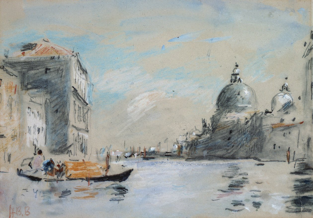 Canal Grande og kirken Santa Maria della Salute, Venedig (akvarel) af Hercules Brabazon Brabazon