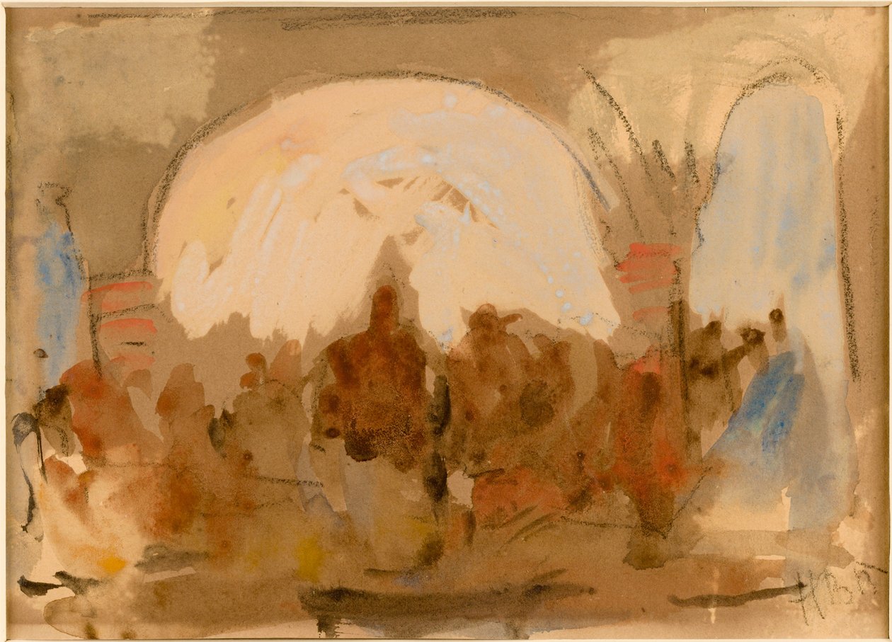 Bazaar, Marrakesh (pastel og wc på papir) af Hercules Brabazon Brabazon