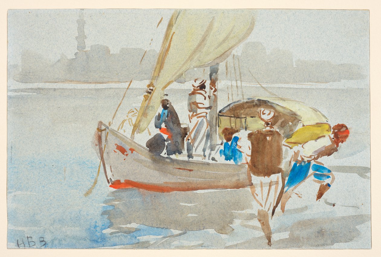 Näkymä Kairosta (?) (entinen "Näkymä Venetsiaan"), n. 1860-1897 (akvarelli vaaleansiniselle kudottupaperille, asetettu maahan) af Hercules Brabazon Brabazon