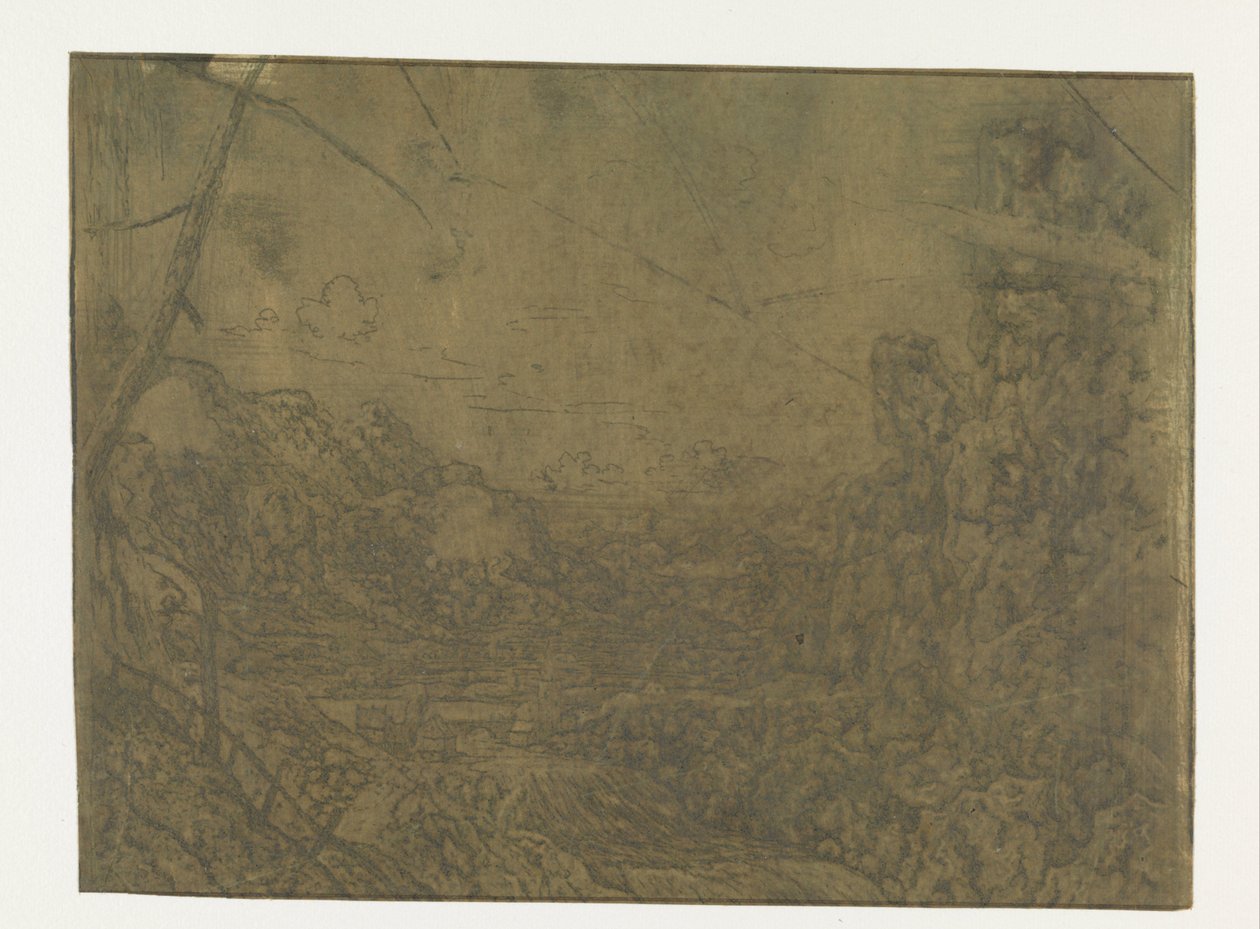 Landskab med et vandfald, første version Landskab med et vandfald: Første version af Hercules Segers