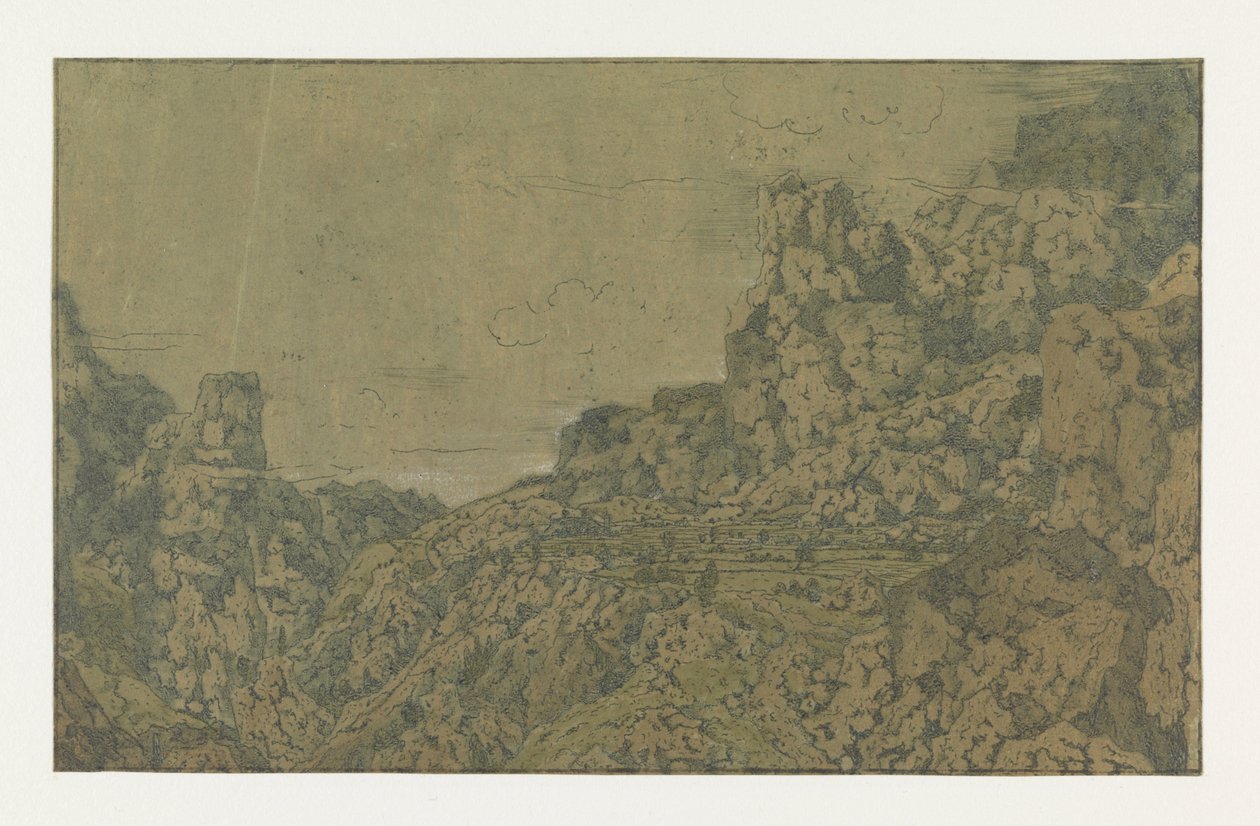 Bjerglandskab med et plateau Bjergdal med et plateau af Hercules Segers