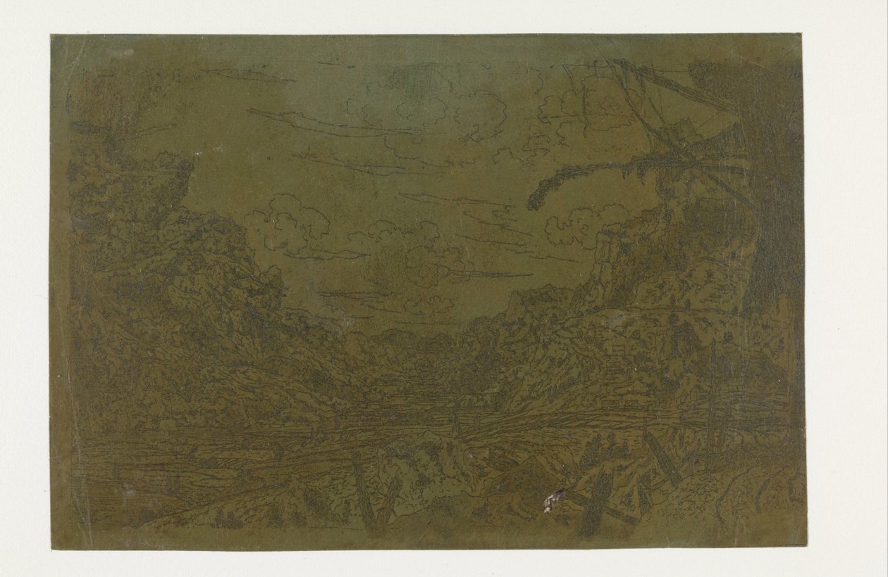 Bjergdal med resterne af et skib Bjergdal med træstubbe og resterne af et skib i forgrunden af Hercules Segers