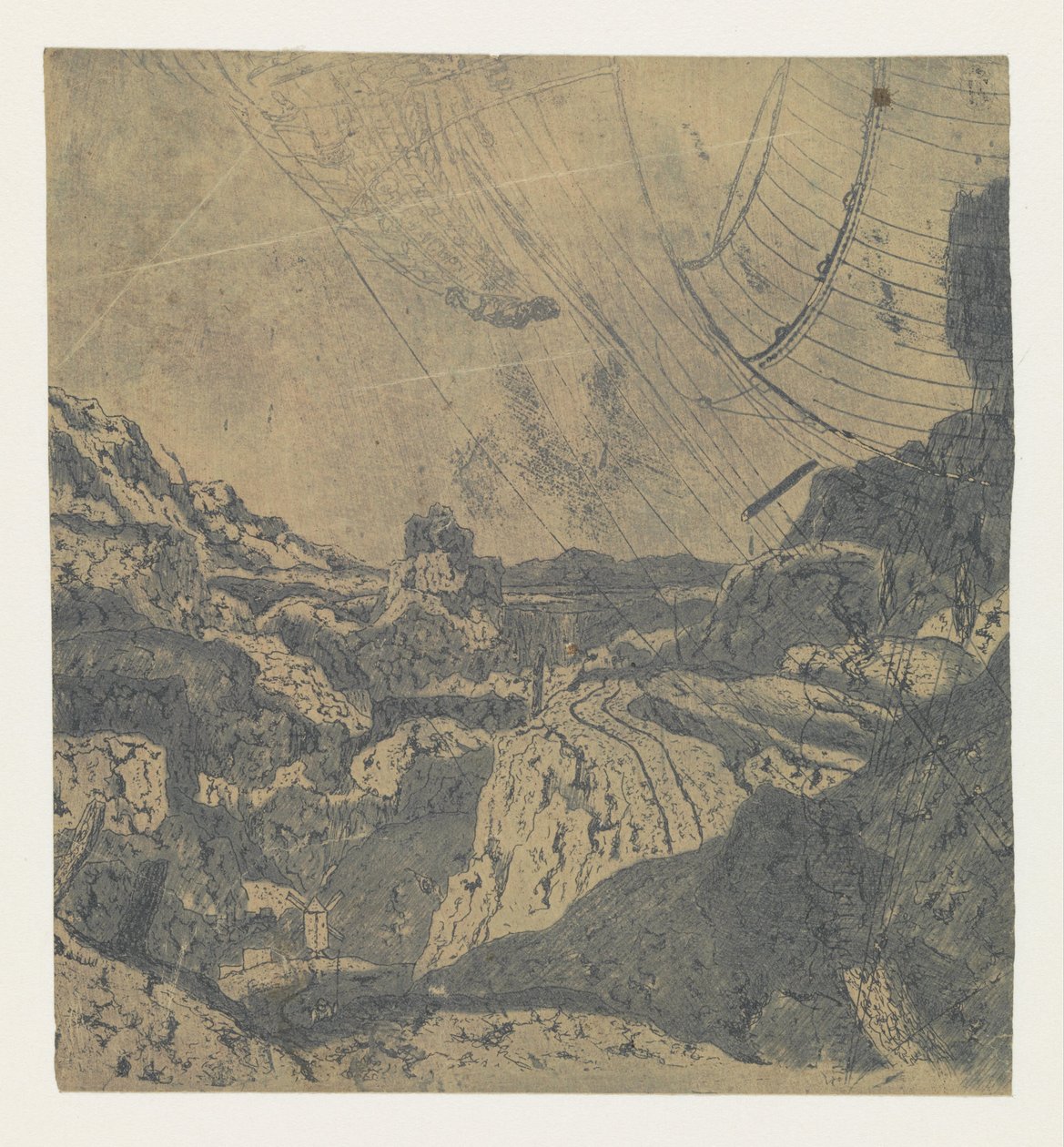 Klippelandskab med en slugt, første version Rocky Landscape with a Road Bording a Gorge: Første version af Hercules Segers