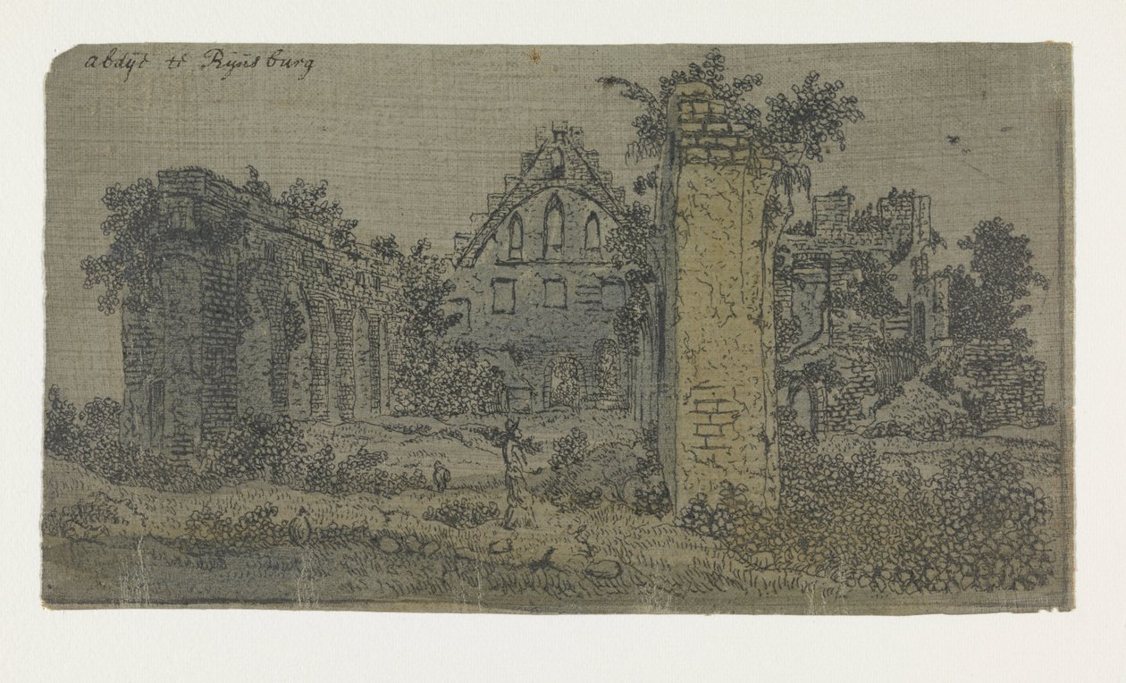 Ruinerne af klosteret Rijnsburg, lille udgave Ruinerne af klosteret Rijnsburg fra syd: Lille udgave af Hercules Segers