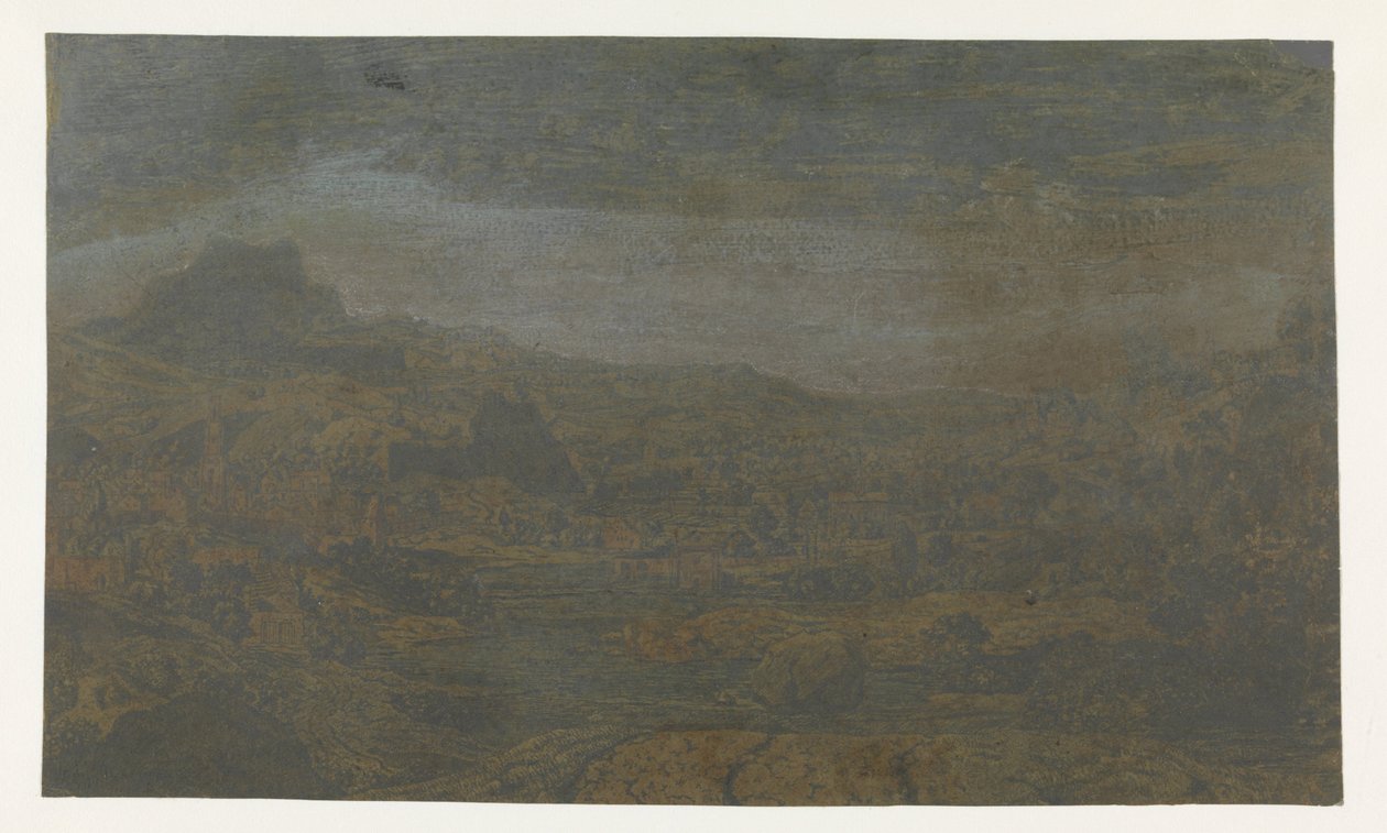 Dal med en flod og en by med fire tårne af Hercules Segers