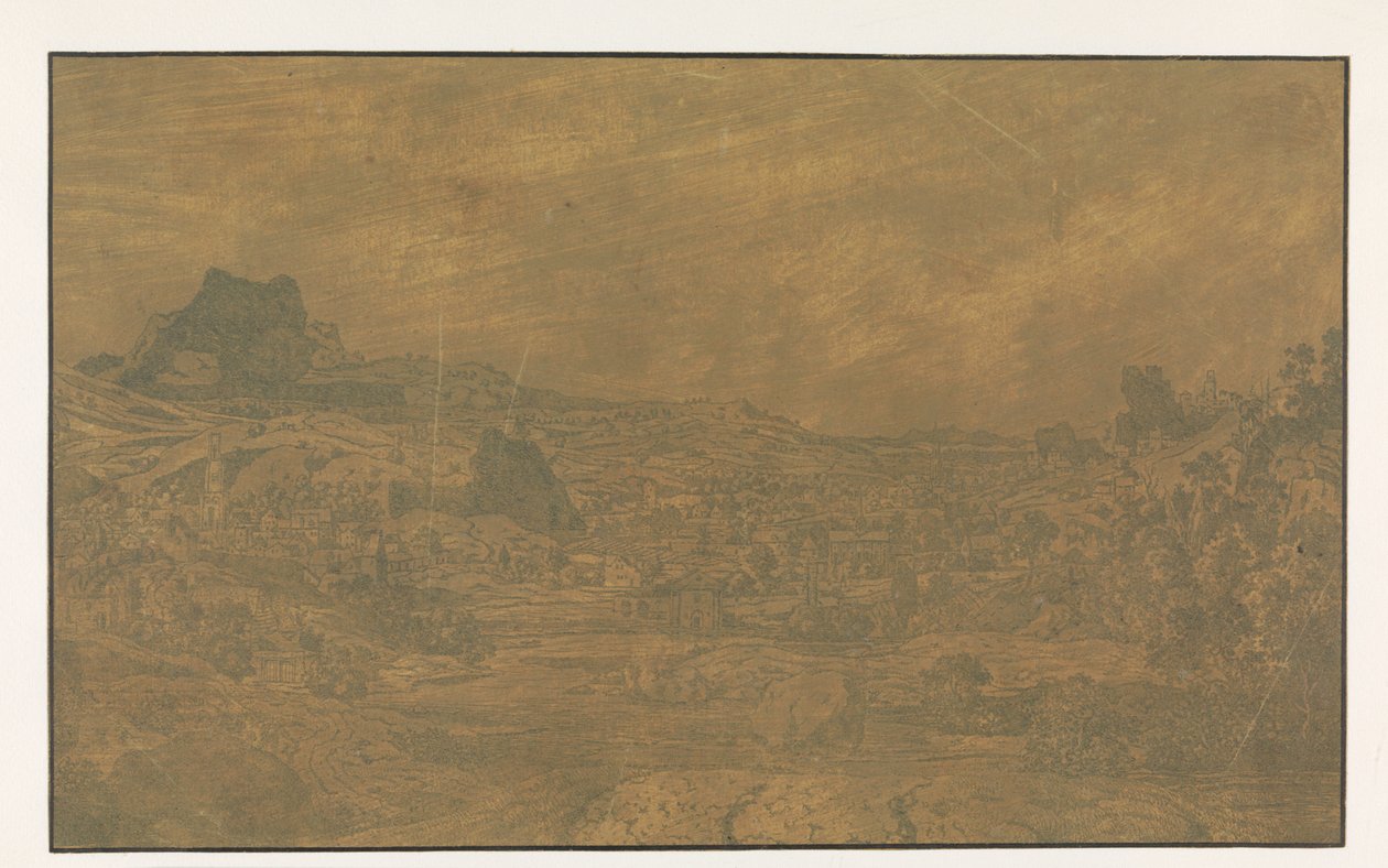 Dal med en flod og en by med fire tårne af Hercules Segers