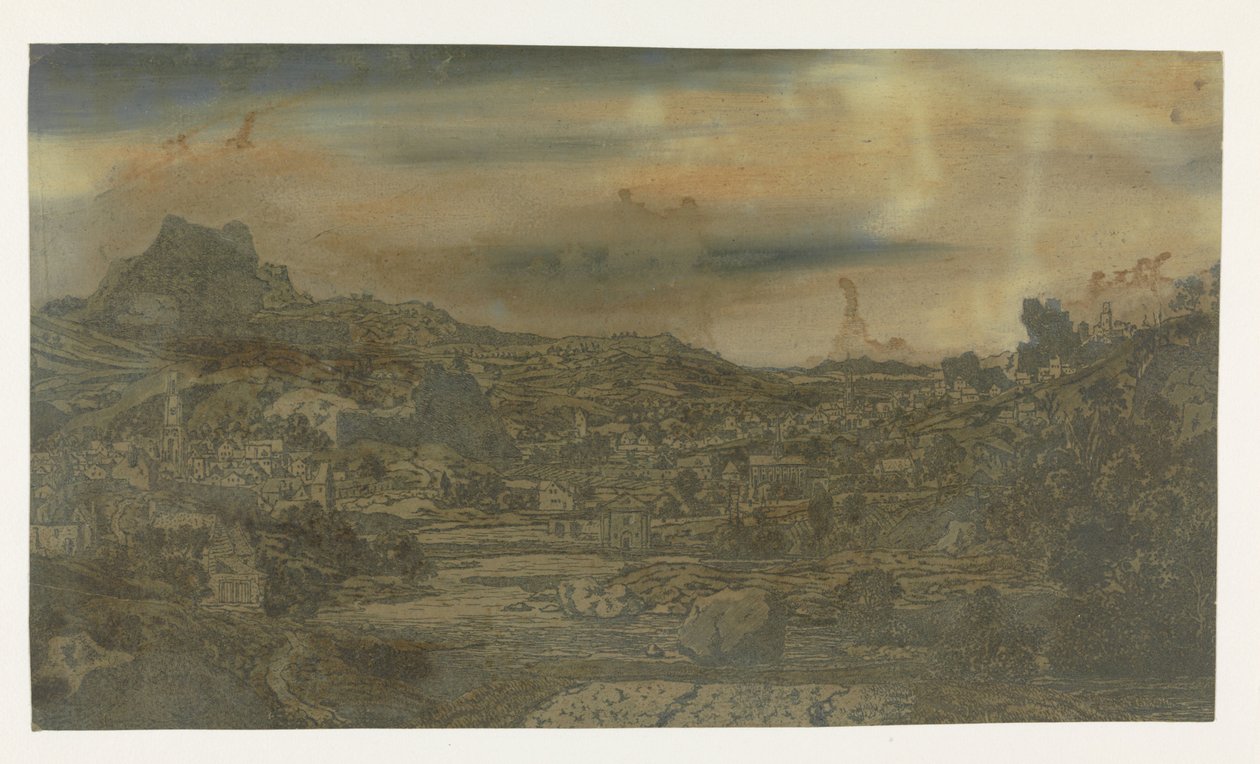 Dal med en flod og en by med fire tårne af Hercules Segers