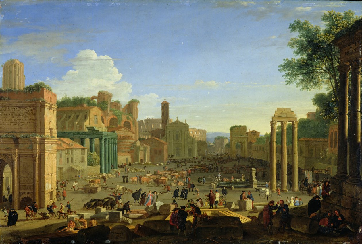 Udsigt over Campo Vaccino i Rom, ca. 1631 (olie på kobber) af Herman van Swanevelt