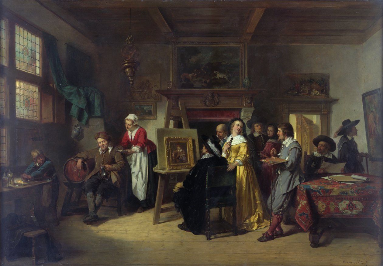 Rembrandt (1606-69) på besøg i Gabriel Metsus studie (1629-87) af Herman Frederick Carel Ten Kate