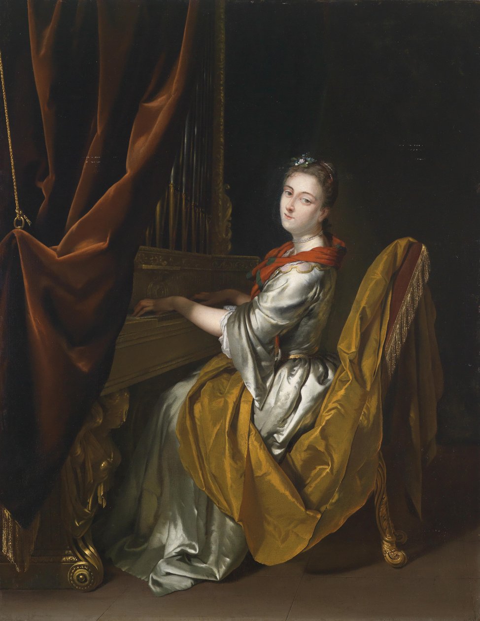 Portræt af Barbara Janssens ved orgelet af Herman van der Mijn  