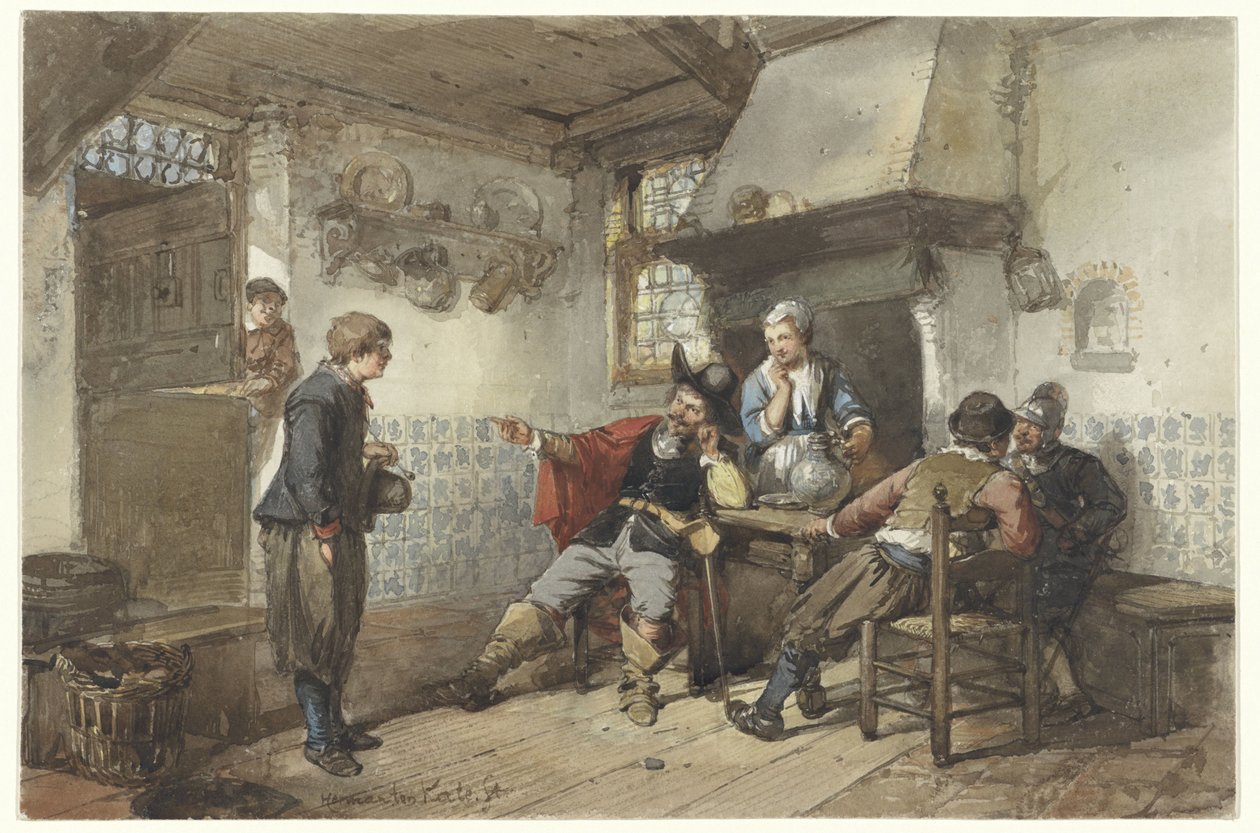 Nogle mænd og en soldat på en kro af Herman Frederik Carel ten Kate