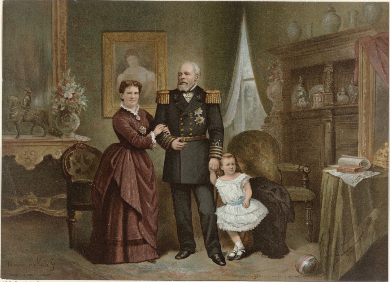 Portræt af William III, konge af Holland, Emma, ​​dronningegent af Holland, og Wilhelmina, dronning af Holland af Herman Frederik Carel ten Kate