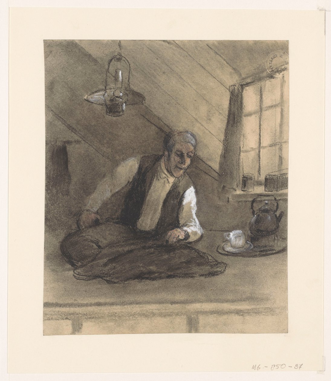 Skrædder på arbejde i et loftsrum af Herman Heijenbrock (possibly)