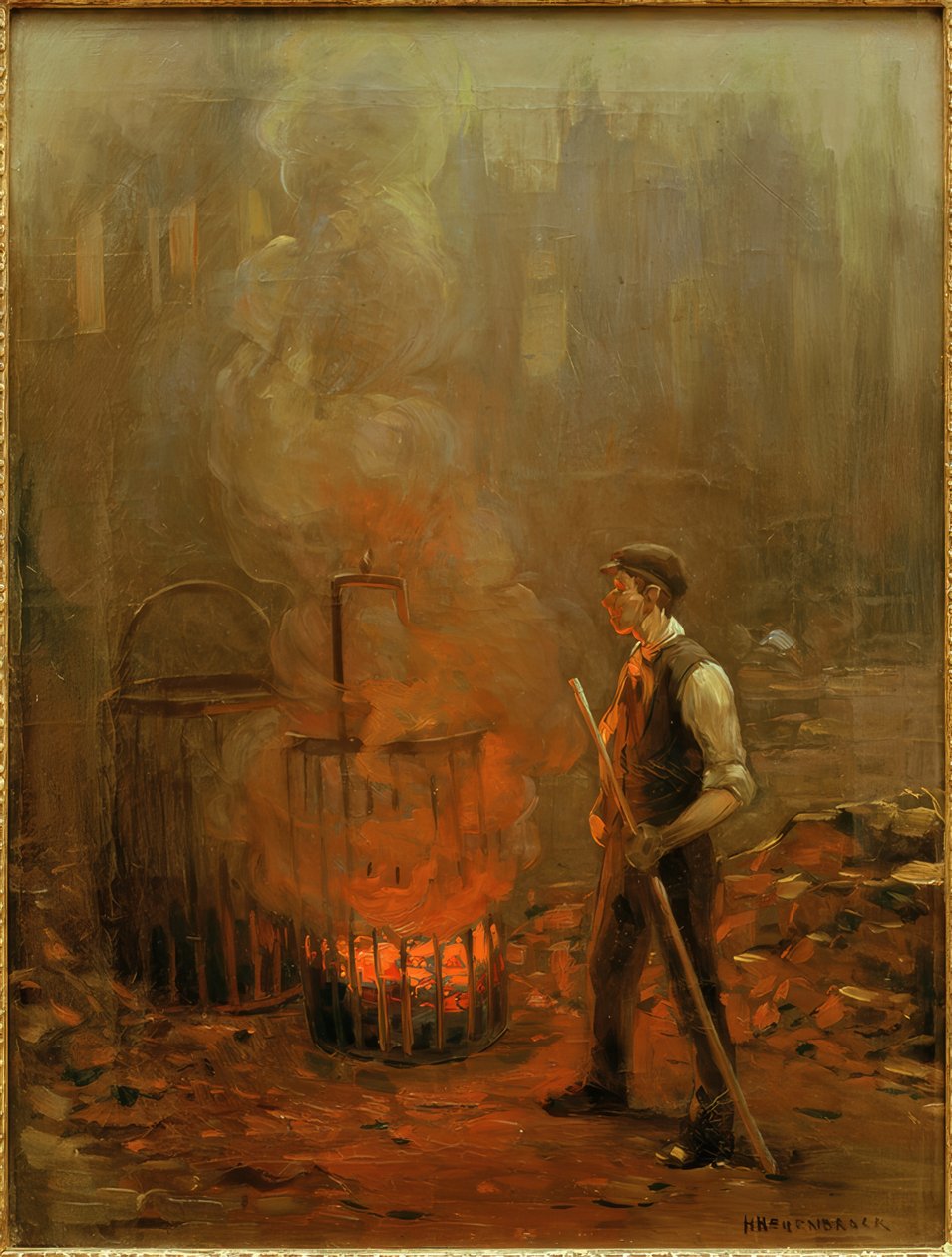 Arbejder ved kulovnen, England af Herman Heijenbrock