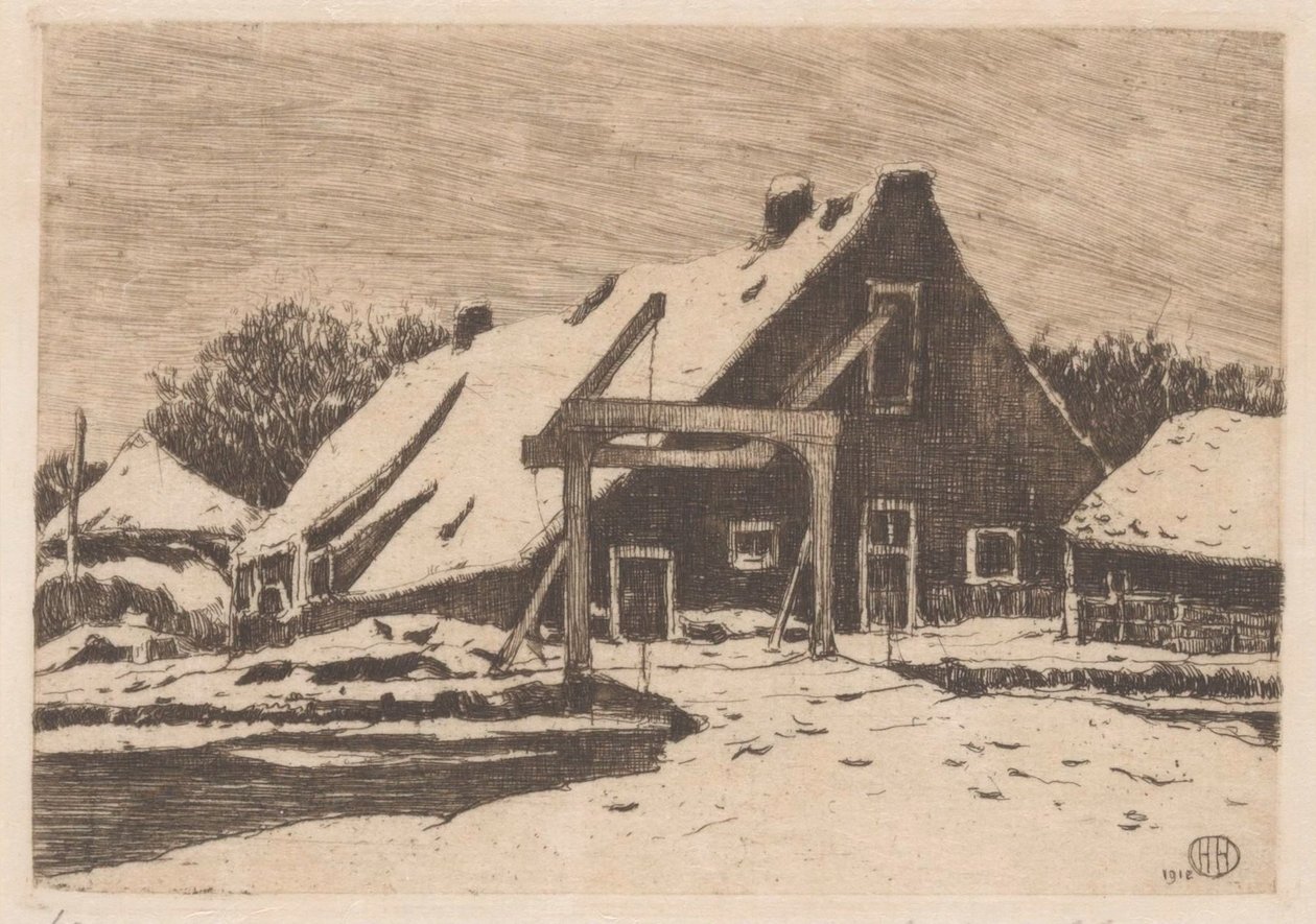 Gård med vindebro af Herman Heuff (signed by artist)