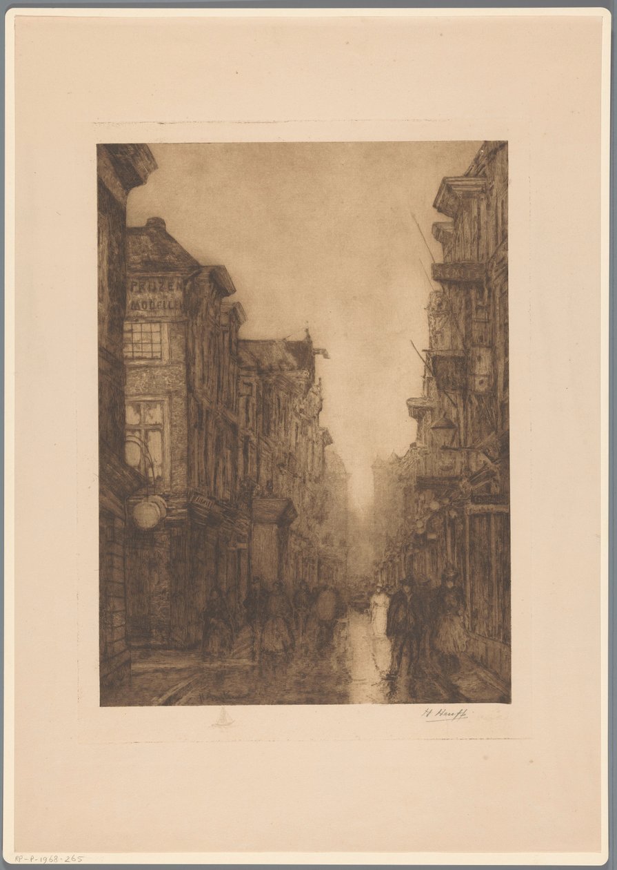 Spuistraat i Haag af Herman Heuff (signed by artist)