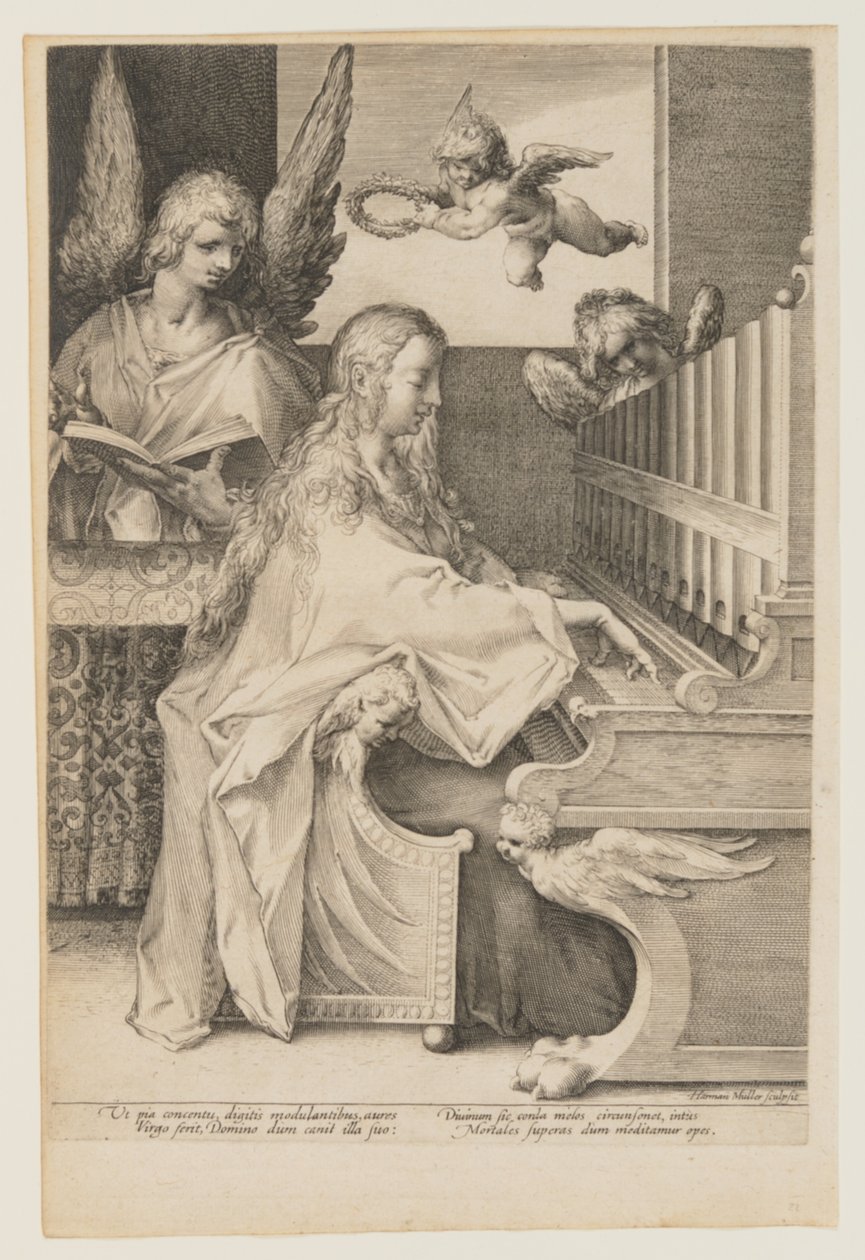 Sankt Cecilia spiller orgel med to engle af Herman Jansz. Muller