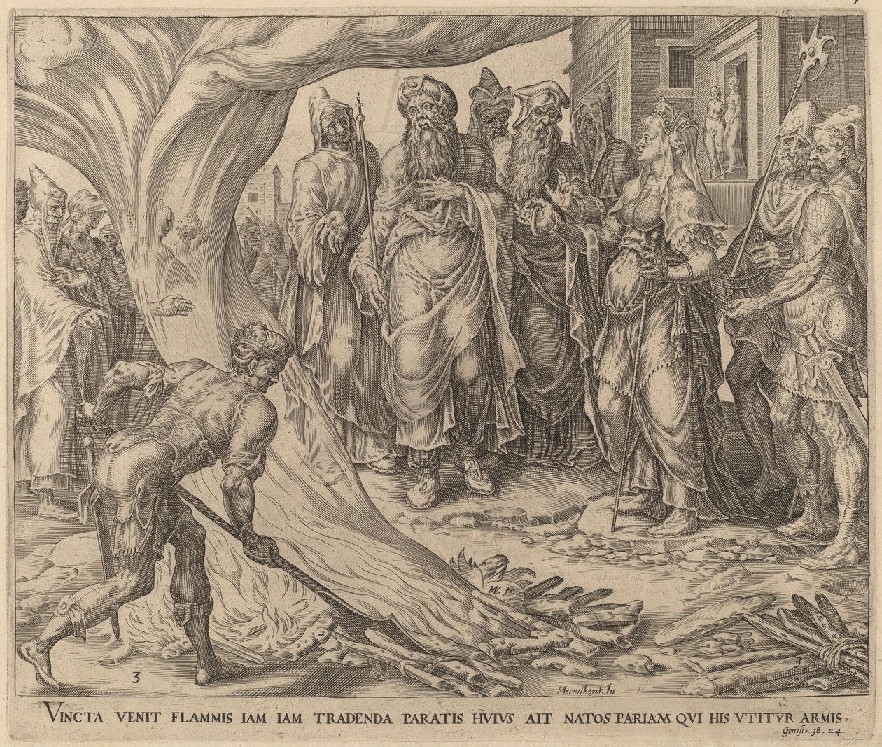 Tamar bragt til henrettelse af Herman Jansz Muller after Maerten van Heemskerck