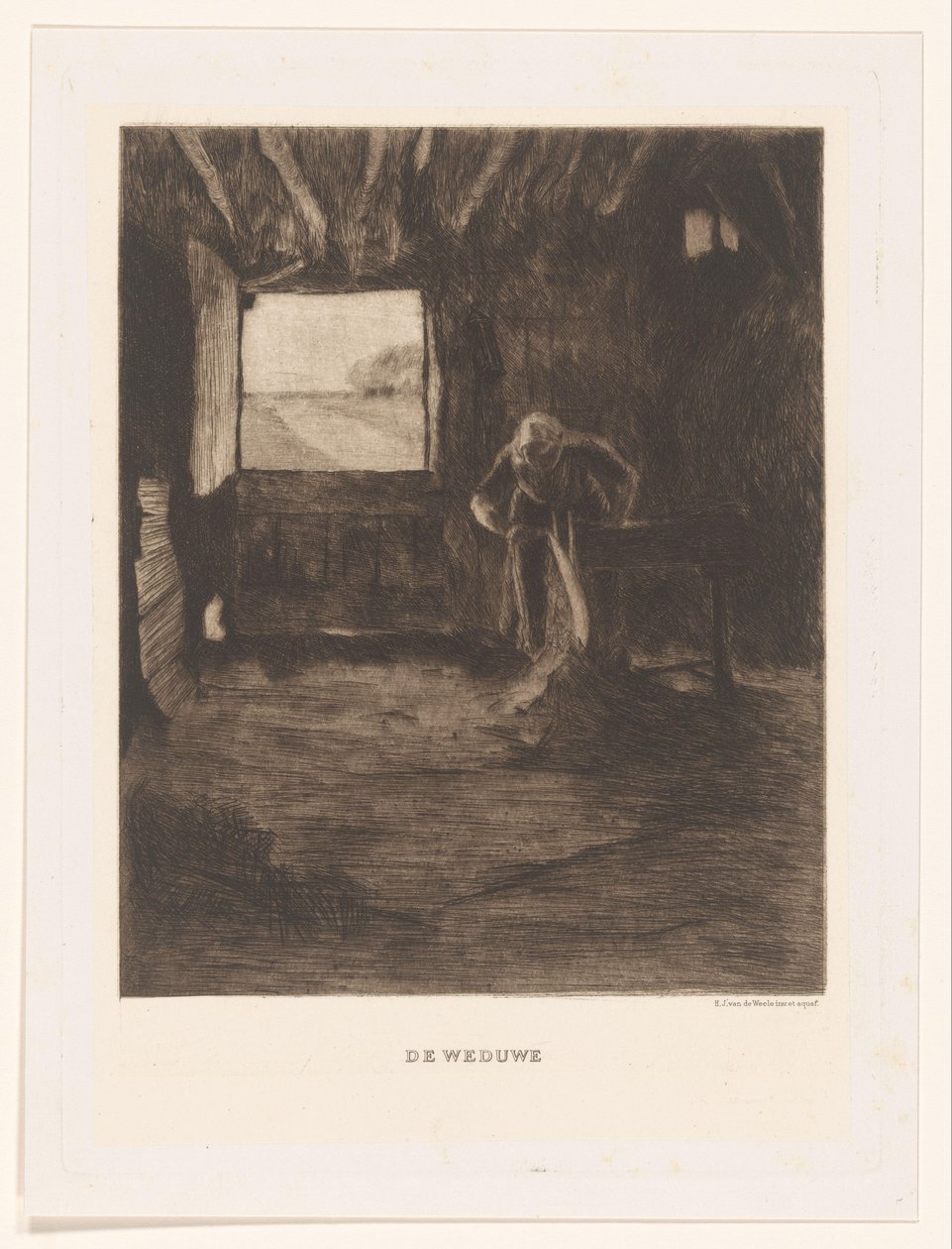 Kvinde i en lade Enken (titel på objekt) af Herman Johannes van der Weele