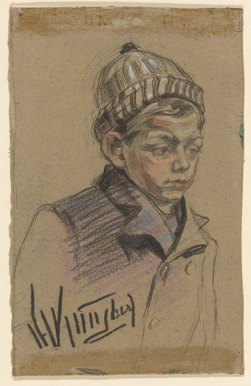 Dreng med frakke og hat af Herman Kruyder (signed by artist)