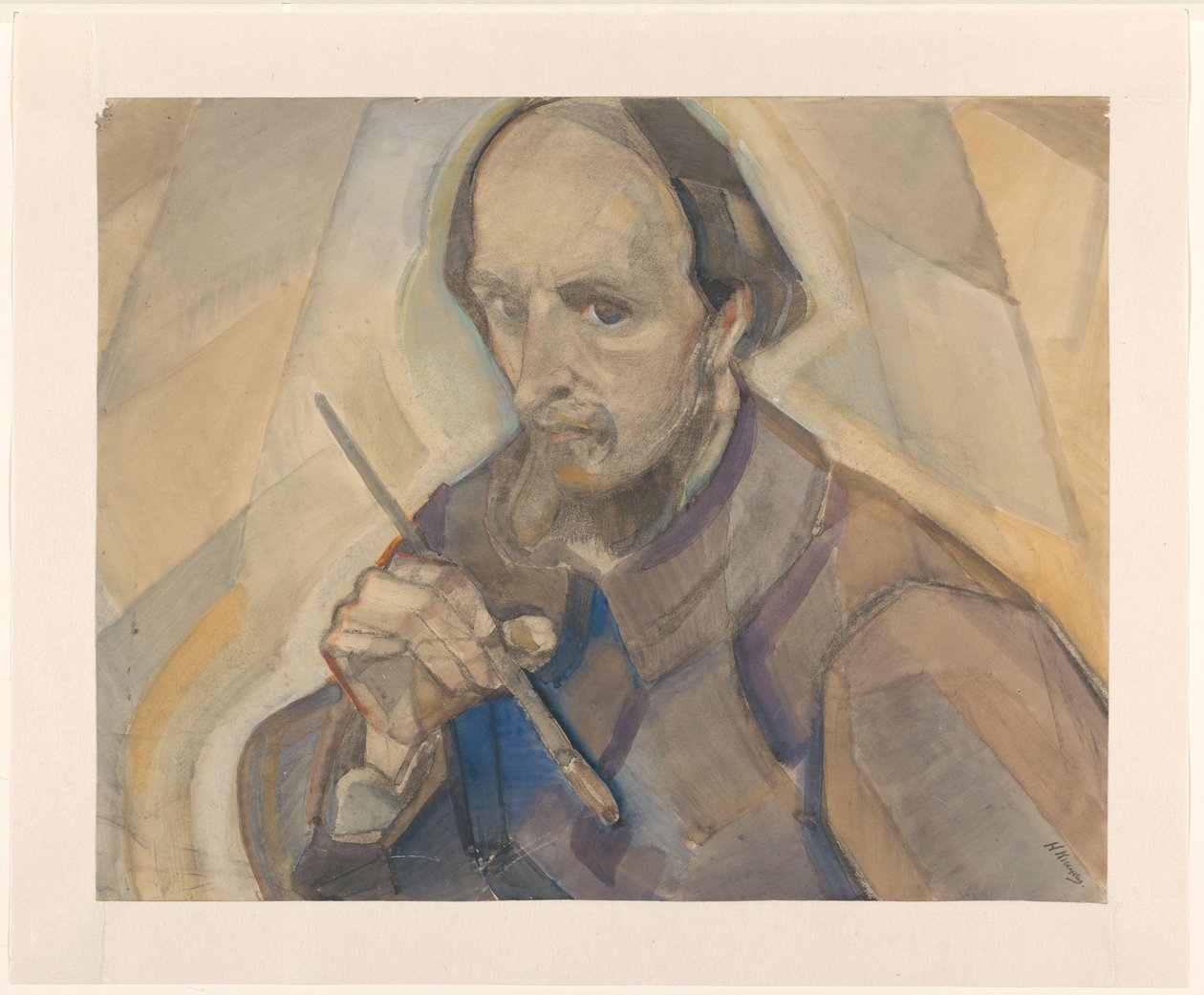 Selvportræt med pensel af Herman Kruyder (signed by artist)