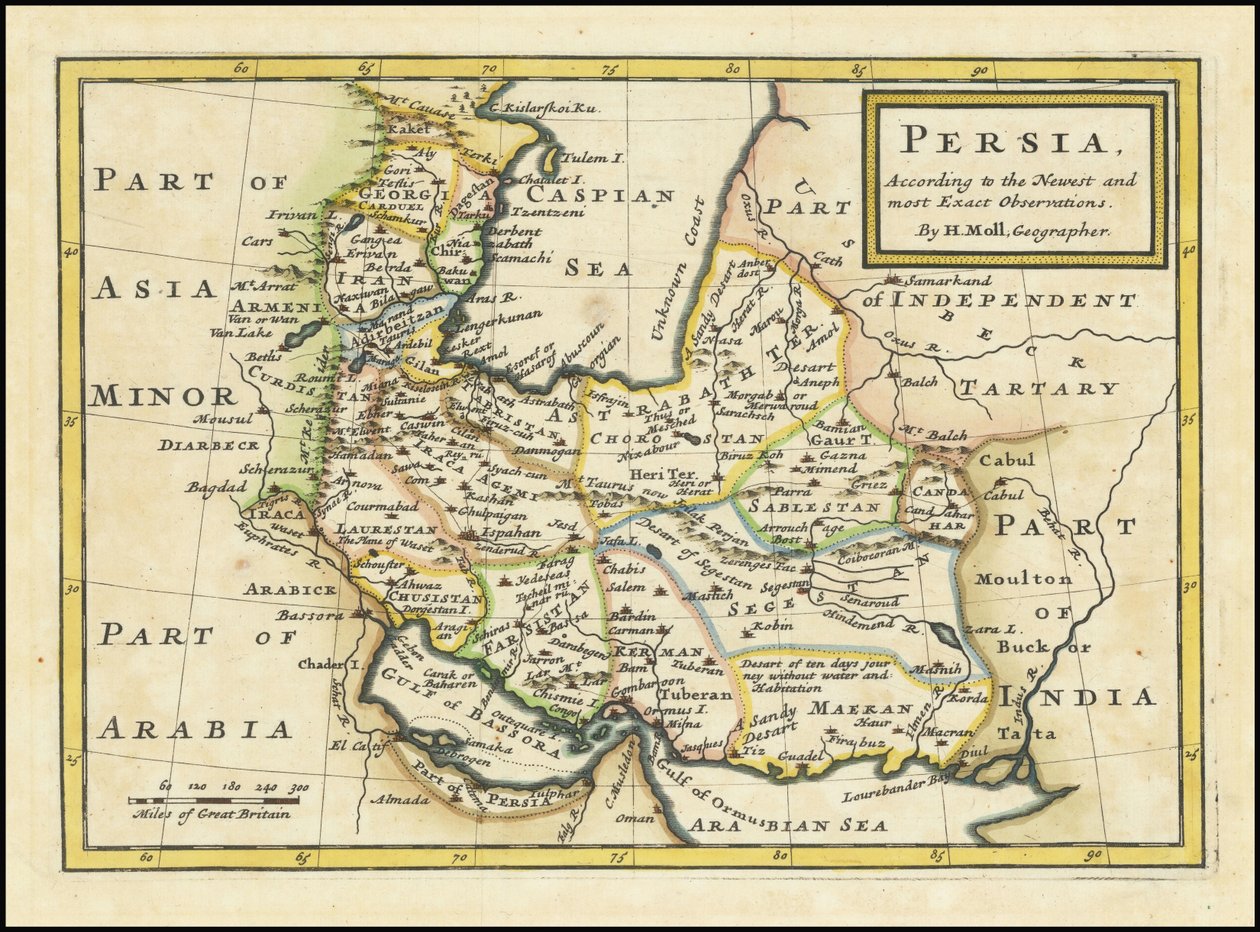 Kort over Persien fra 1740 af Herman Moll
