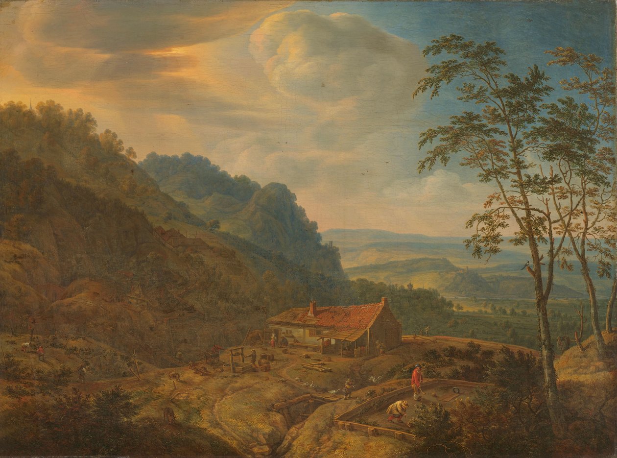 Bjerglandskab med gård af Herman Saftleven
