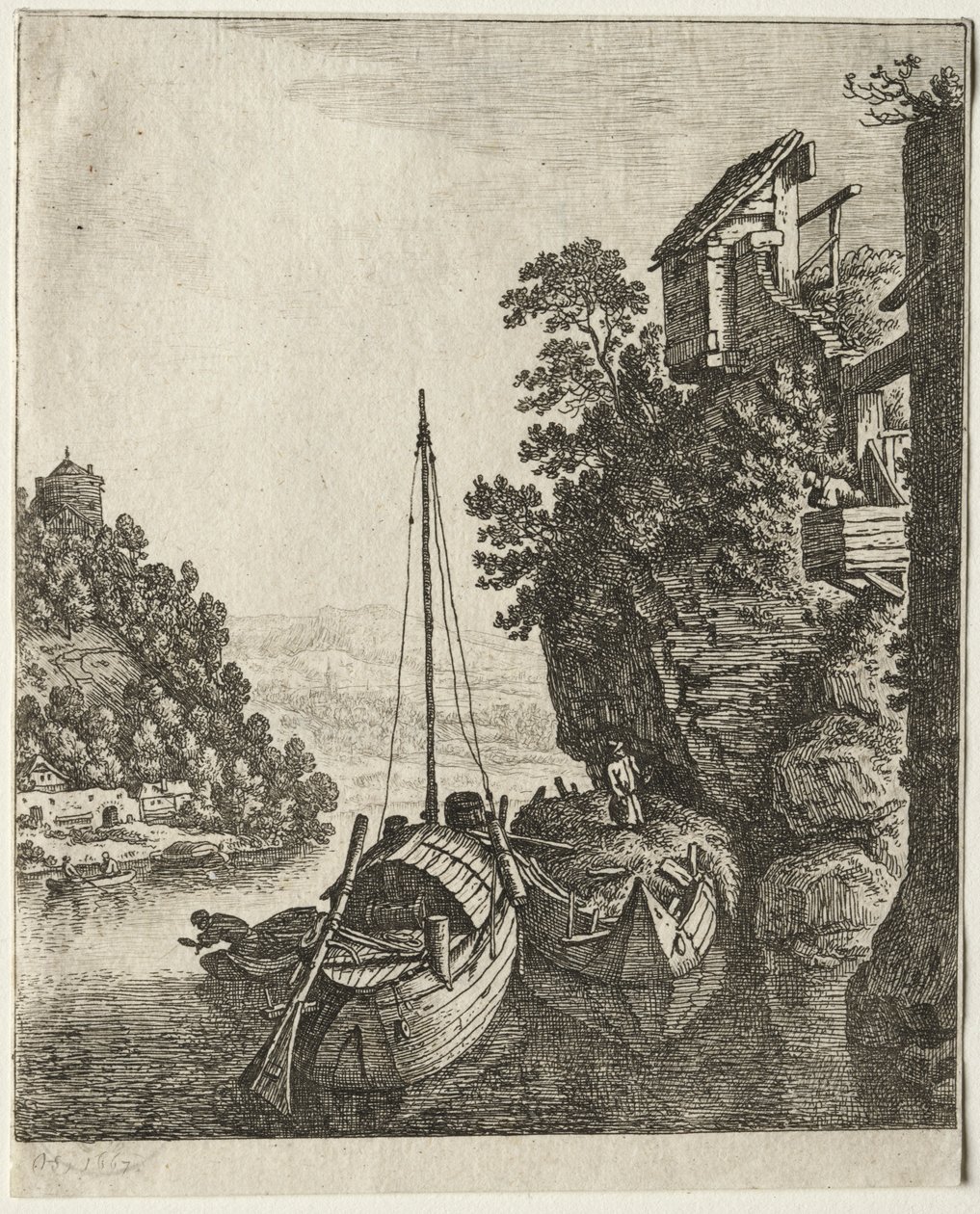 To både fortøjet under en klippe, 1667. af Herman Saftleven
