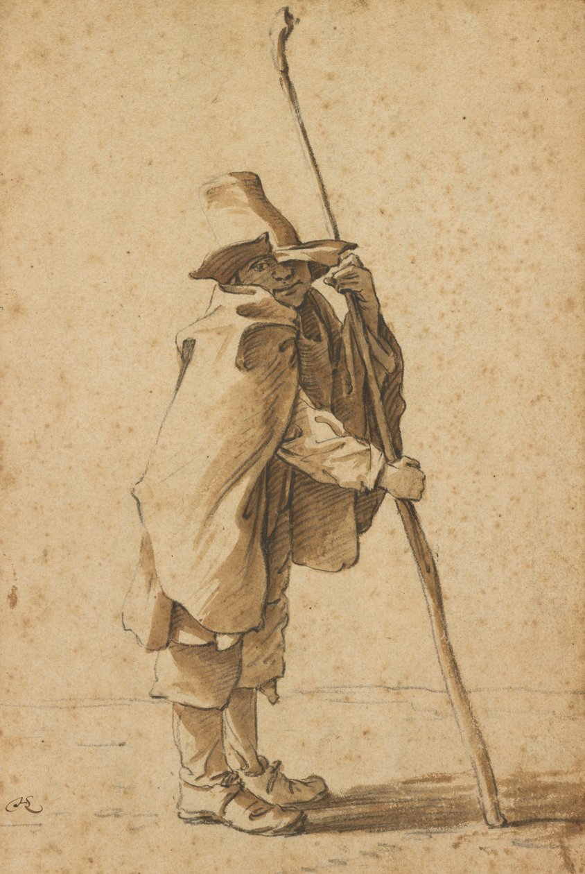 En ung hyrde læner sig op ad sin "houlette" af Herman Saftleven the Younger