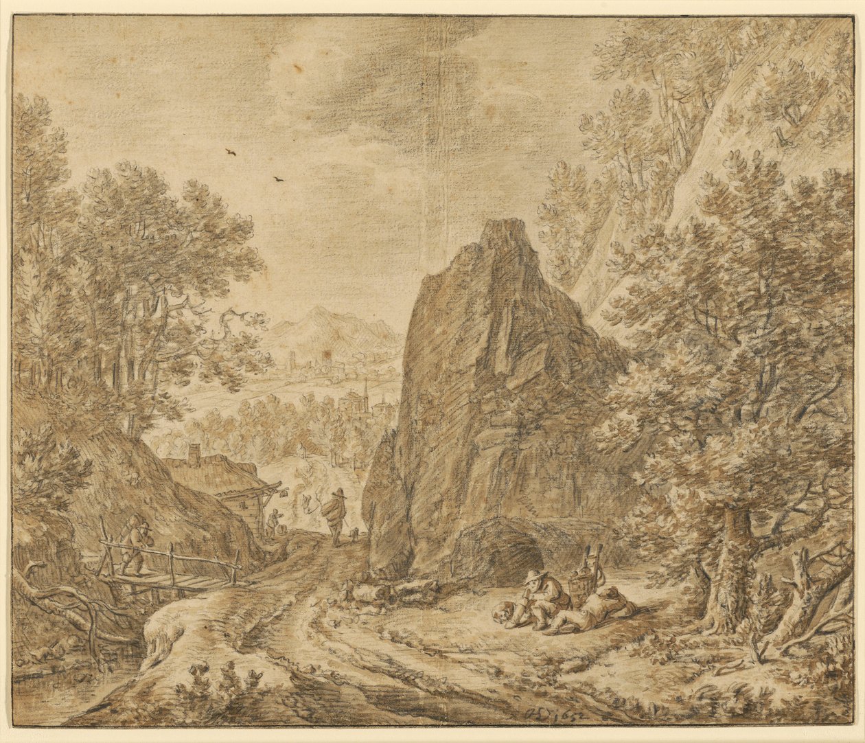 Bjerglandskab med figurer af Herman Saftleven the Younger