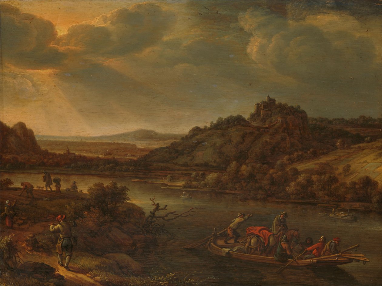 Flodudsigt med færge af Herman the Younger Saftleven