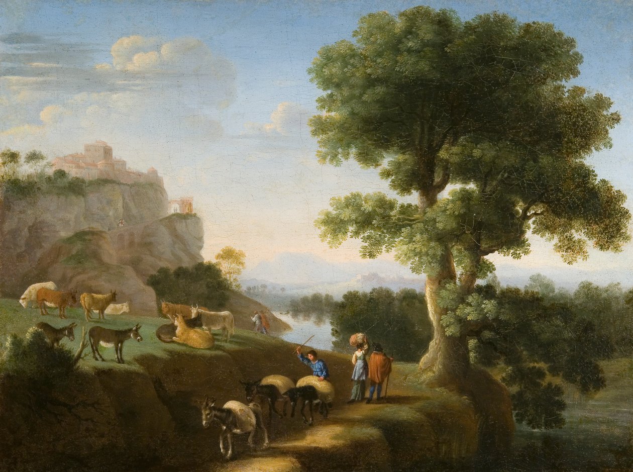 Landskab (olie på lærred) af Herman van (attr. to) Swanevelt