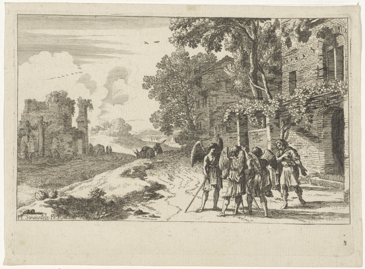 Abraham modtager de tre engle Gamle Testamente afbildninger (serietitel) af Herman van Swanevelt