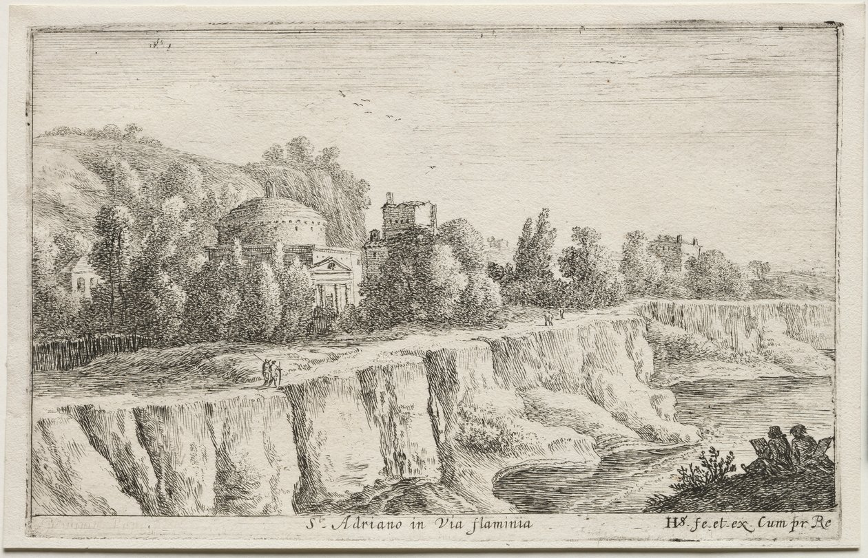 Forskellige udsigter i og omkring Rom: St. Adriano i Via Flaminia, 1653. af Herman van Swanevelt