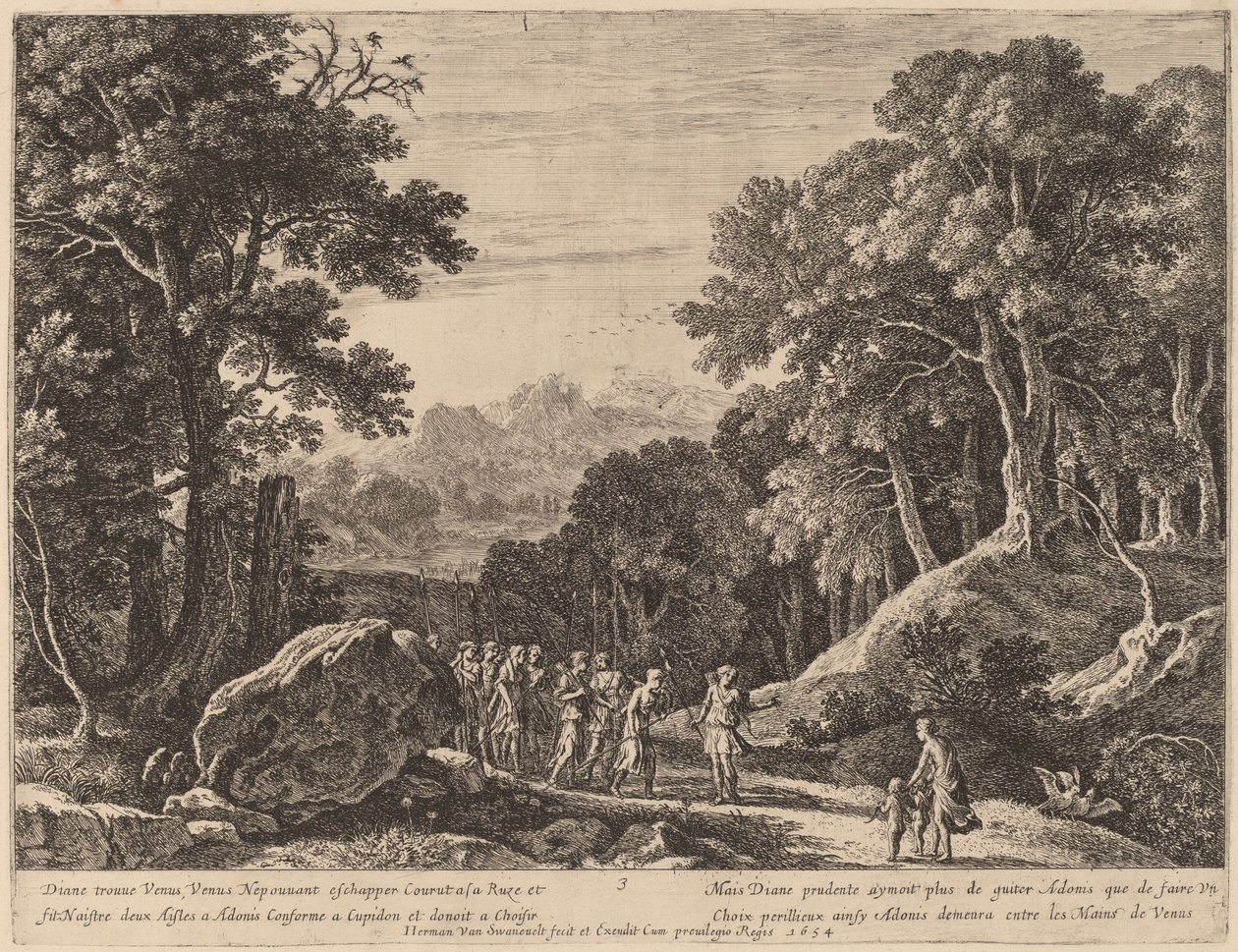 Venus tilbyder Diana et valg mellem Amor og Adonis af Herman van Swanevelt